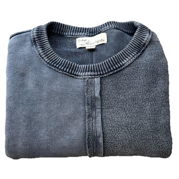 Vintage Havana Crochet Sleeve Distressed Blue Sweatshirt Small Crew Cropped - Picture 8 of 8